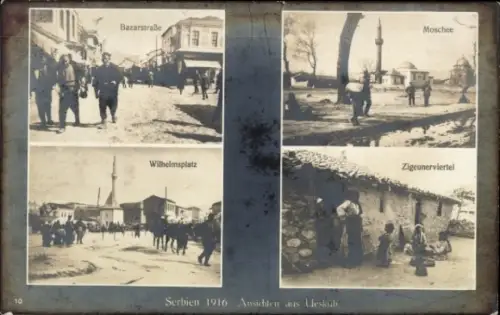 Ak Skopje Üsküb Mazedonien, Bazarstraße, Moschee, Zigeunerviertel, Wilhelmsplatz, 1916