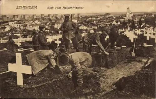 Ak Smederevo Semendria Serbien, Heldenfriedhof, Beerdigung von gefallenen Soldaten, 1. WK