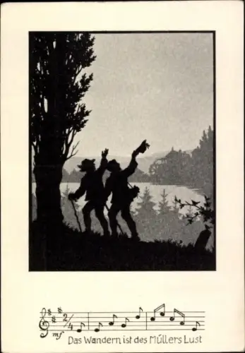 Lied Ak Das Wandern ist des Müllers Lust, Des Müllers Wanderlied, Schubertserie, Scherenschnitt