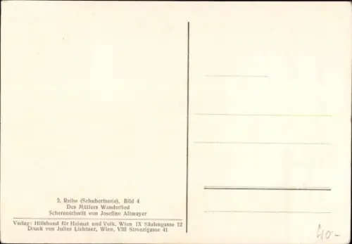 Lied Ak Das Wandern ist des Müllers Lust, Des Müllers Wanderlied, Schubertserie, Scherenschnitt