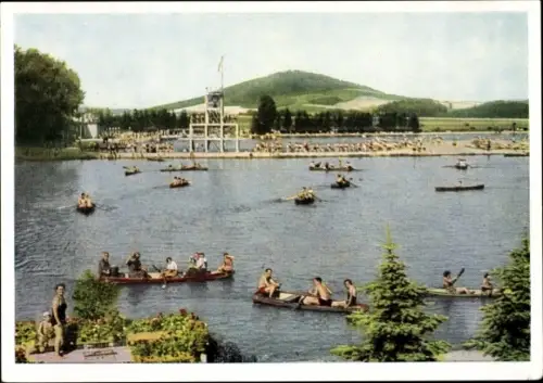 Ak Großschönau in Sachsen, Ruderpartie im Waldstrandbad