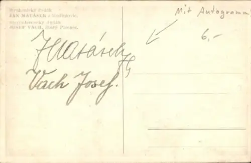 Ak Dudelsackspieler Jan Matásek, Josef Vach, Autogramm