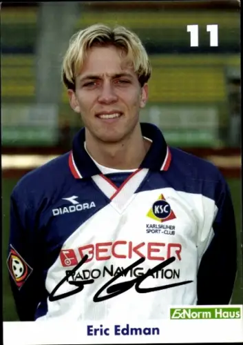 Autogrammkarte Fußballer Eric Edman, Karlsruher SC, Autogramm