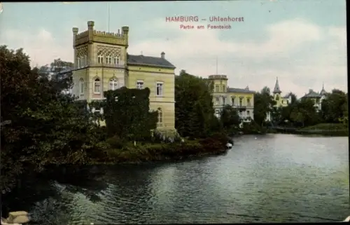 Ak Hamburg Nord Uhlenhorst, Partie am Feenteich, Villen am Ufer