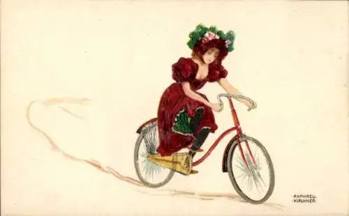 Jugendstil Künstler Ak Kirchner, Raphael, Mädchen fährt Rad, Fahrrad, Radfahrerin