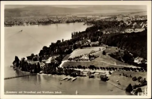 Ak Konstanz am Bodensee, Luftaufnahme, Strandbad, Waldhaus Jakob, Bodensee