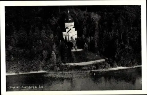 Ak Berg am Starnberger See Oberbayern, Kirche, Bäume, Starnberger See, Luftaufnahme
