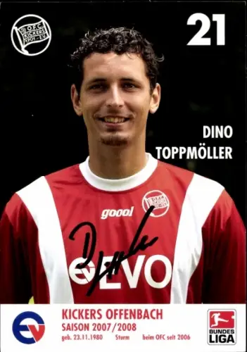 Autogrammkarte Fußballer Dino Toppmöller, Kickers Offenbach, Autogramm