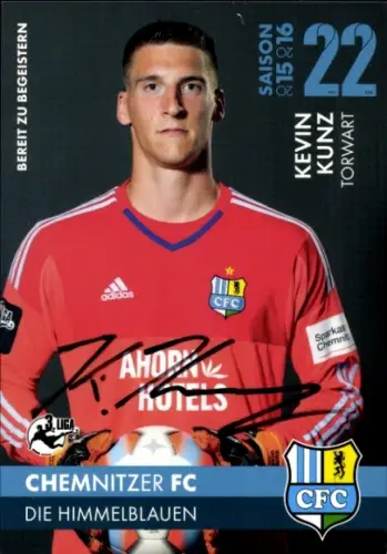 Autogrammkarte Fußballer Kevin Kunz, Chemnitzer FC, Autogramm
