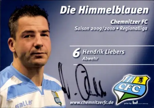 Autogrammkarte Fußballer Hendrik Liebers, Chemnitzer FC, Autogramm