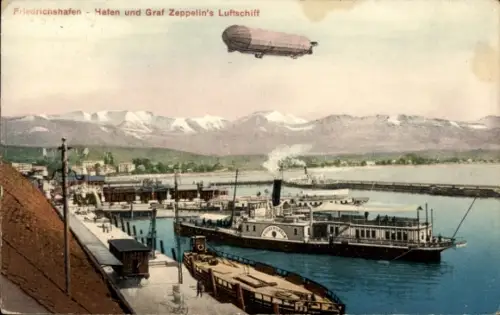 Ak Friedrichshafen am Bodensee, Hafen, Zeppelin