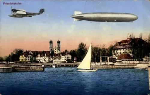 Ak Friedrichshafen am Bodensee, Teilansicht, Zeppelin