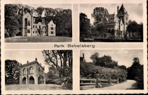 Ak Babelsberg Potsdam, Park, Prinzenschloss, Fährhaus, Generalsbank, Alte Gerichtslaube