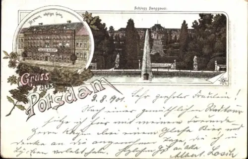 Litho Potsdam, Schloss Sanssouci, Geschäftshaus Hugo Niedt, Wilhelmplatz