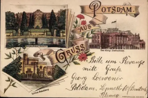 Litho Potsdam, Schloss Sanssouci, Schloss Babelsberg, Königliches Stadtschloss