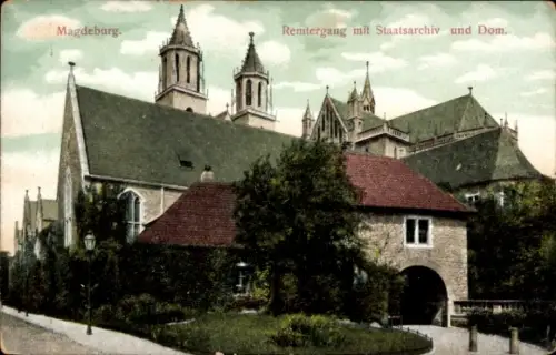 Ak Magdeburg an der Elbe,  Remtergang, Staatsarchiv, Dom