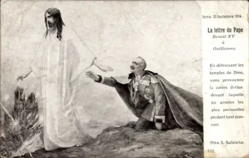 Künstler Ak Solomko, La lettre du Pape Benoit XV a Guillaume, Kaiser Wilhelm II, Jesus, Karikatur
