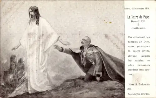 Künstler Ak Solomko, La lettre du Pape Benoit XV a Guillaume, Kaiser Wilhelm II, Jesus, Karikatur