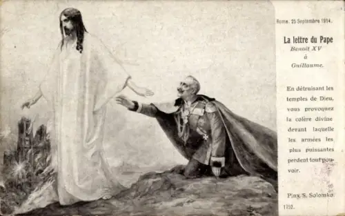 Künstler Ak Solomko, La lettre du Pape Benoit XV a Guillaume, Kaiser Wilhelm II, Jesus, Karikatur