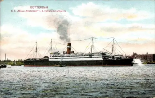Ak Dampfer SS Nieuw Amsterdam, Holland America Line, HAL, Rotterdamer Hafen