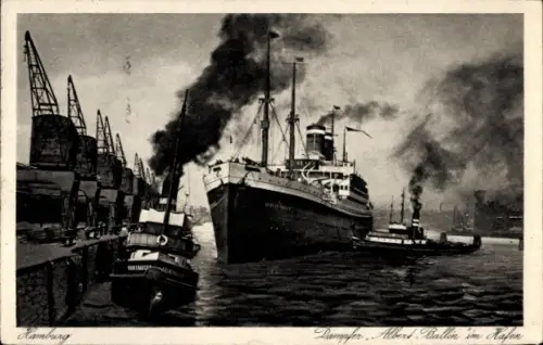 Ak Hamburg, Dampfschiff Albert Ballin im Hafen, HAPAG
