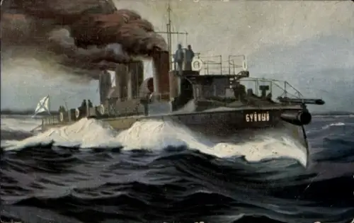Künstler Ak Rave, Chr., Marine Galerie 35, Russisches Kriegsschiff, Buene, Torpedobootszerstörer