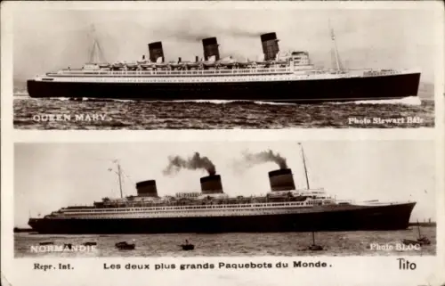 Ak Steamer Queen Mary, Paquebot Normandie, CGT, Cunard Line