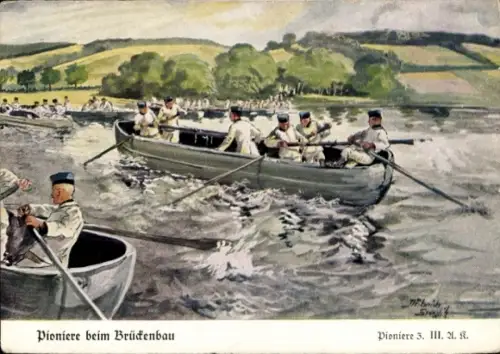 Künstler Ak Döbrich-Steglitz, Pioniere beim Brückenbau, Pioniere 3. III AK