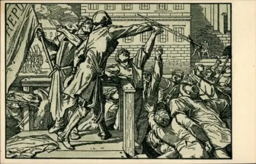 Künstler Ak Rethel, 100 Jahre Revolution von 1848, Ein Totentanz, Märzrevolution