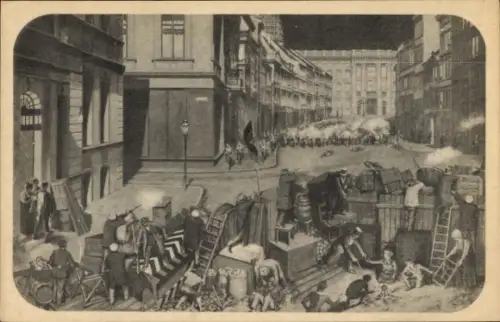 Künstler Ak Französische Revolution?, Straßenkampf, Barrikaden