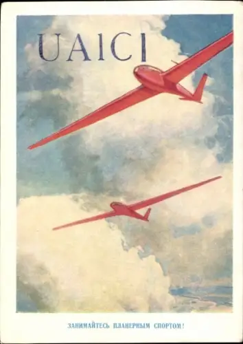 Künstler Ak Betreibt Segelflugsport, Sowjetische Segelflugzeuge, QSL Funkerkarte UA1CI