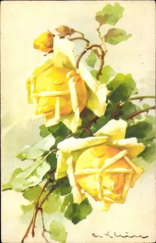 Künstler Ak Klein, Catharina, gelbe Rosen