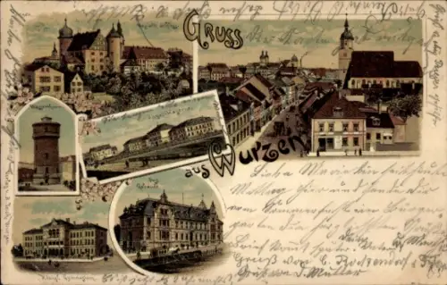 Litho Wurzen in Sachsen, Jäger-Kaserne, Kgl. Gymnasium, Post
