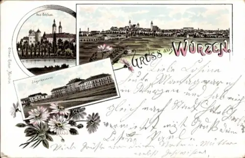 Litho Wurzen in Sachsen, Schloss, Jägerkaserne, Gesamtansicht