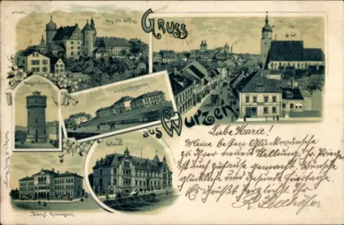 Litho Wurzen in Sachsen, Jäger-Kaserne, Kgl. Gymnasium, Post