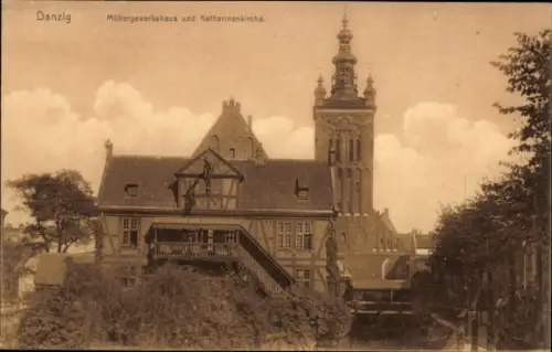 Ak Gdańsk Danzig,  Mallergewerkshaus, Katharinenkirche