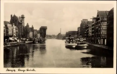 Ak Gdańsk Danzig, Schiff auf dem Wasser, Danzig Lange Brinke,  Gebäude