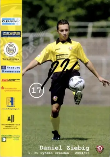Autogrammkarte Fußballer Daniel Ziebig, SG Dynamo Dresden, Autogramm
