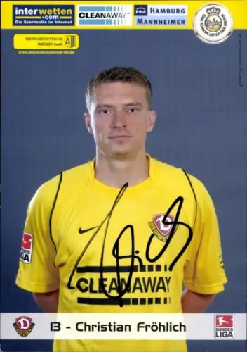 Autogrammkarte Fußballer Christian Fröhlich, SG Dynamo Dresden, Autogramm
