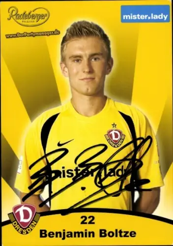 Autogrammkarte Fußballer Benjamin Boltze, SG Dynamo Dresden, Autogramm