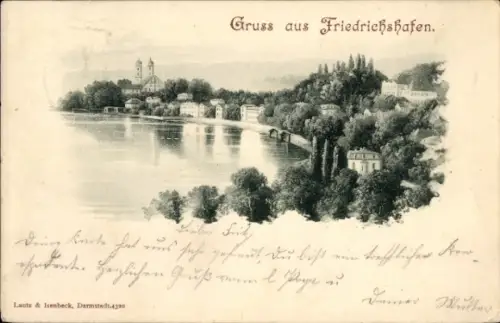 Ak Friedrichshafen am Bodensee, Totale mit Schloss im Hintergrund