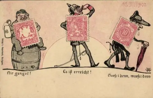 Ganzsachen Briefmarken Ak Schmidthammer, Mir gangst, Es ist erreicht, Muss i denn, 31. 03. 1902