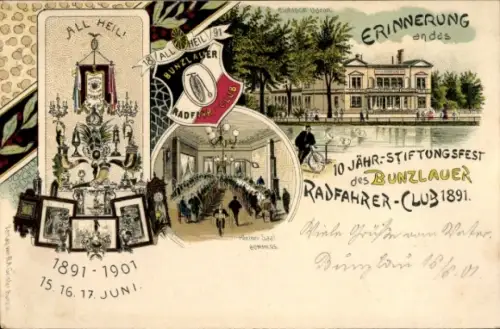 Litho Bolesławiec Bunzlau Schlesien, Stiftungsfest des Bunzlauer Radfahrerclubs 1891-1901