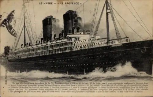 Ak Le Havre, Dampfer La Provence, CGT, French LIne