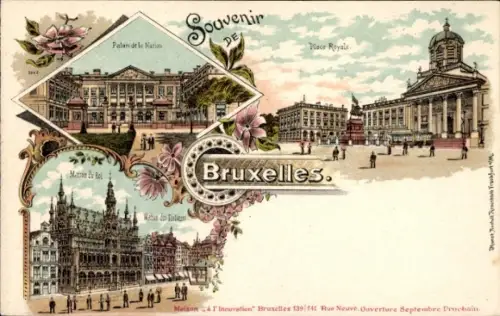 Litho Brüssel Brüssel, Palais de la Nation, Place Royale, Maison de Roi