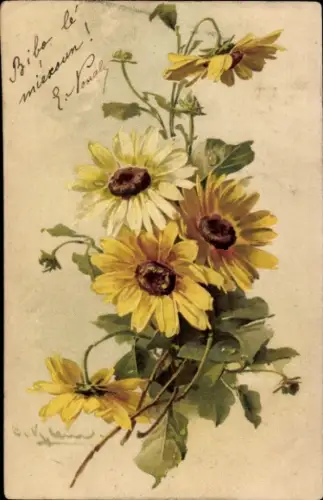 Künstler Ak Klein, Catharina, Gelbe Feldblumen