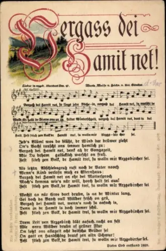 Lied Ak Günther, Anton, Vergaß dei Hamit net, Erzgebirgische Mundart Nr 47