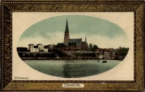 Ak Chemnitz in Sachsen, Schlossteich,  Wasseransicht, Kirche, Gebäude