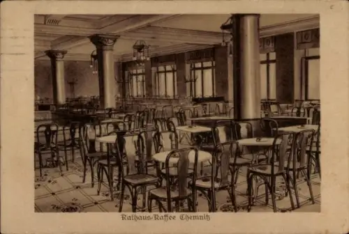 Ak Chemnitz in Sachsen, Rathaus Kaffee  Innenansicht mit Tischen und Stühlen