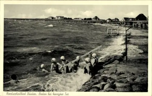 Ak Nordseebad Büsum, Baden bei bewegter See
